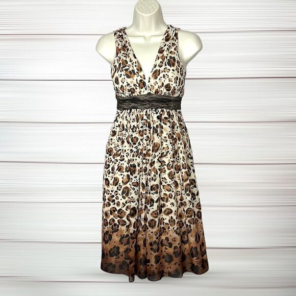 Nicole Miller Collection Silk Dress Empire Style Animal Print Deep V-Neck size 0 - Picture 1 of 12